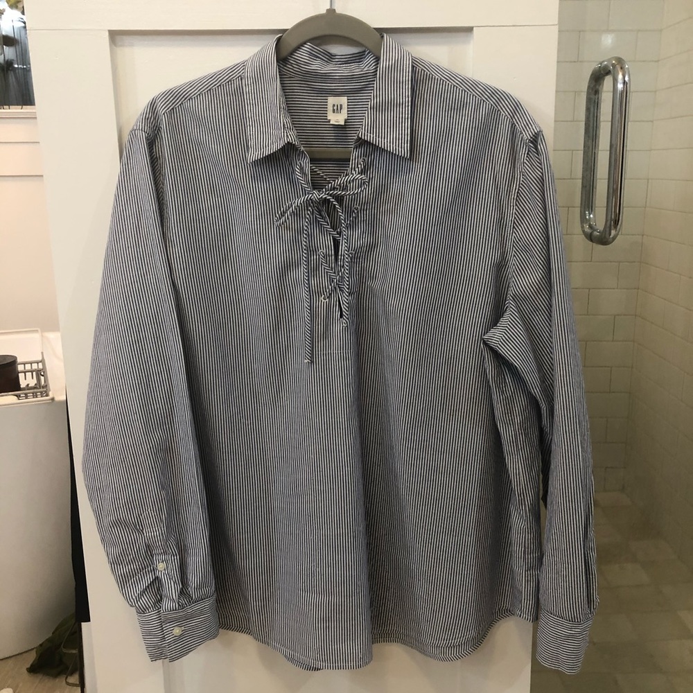 GAP Navy/White Stripe Long-Sleeve Cotton Top XL